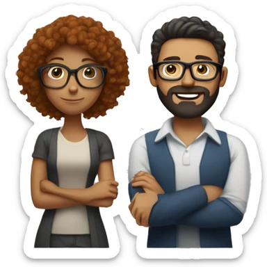  guy with ginger beard hugging dark brunette girl with frizzy short hair woman with glasses  sticker