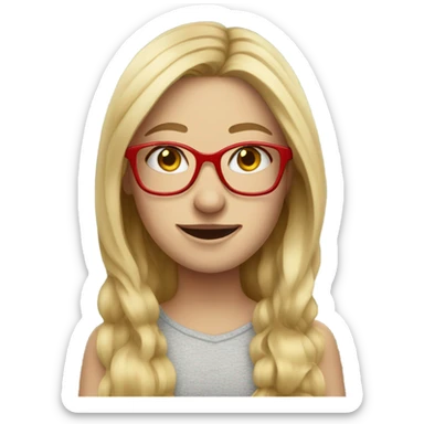 long blonde haired girl with freckles with RED glasses sticker