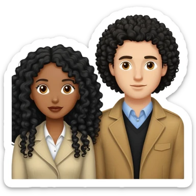 a curly hair type 3b black hair ,  with next to her a long curly hair black and he is white  sticker
