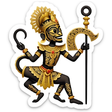 Cinematic Realistic Wayang Kulit Emoji, depicted as an intricate shadow puppet with detailed cut-out figures and traditional patterns, rendered with crisp textures and dynamic cultural lighting that captures its ancient artistry. sticker
