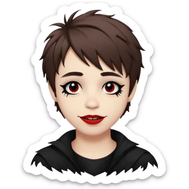 Happy pale Goth boy with shaggy brown hair, and messy black eyeliner , smudged, red, lipstick  sticker