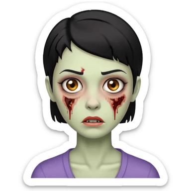 Uma mulher zombi com cabelos curtos e pretos e sobrancelha fina e reta  sticker