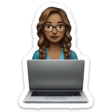 woman light skin long brown hair square glasses on laptop sticker