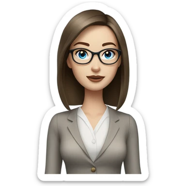 Realistic pale elegant classy model, straight shoulder length brunette, glasses and blue eyes  sticker