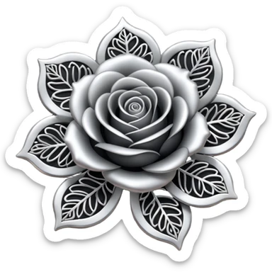 Black and silver filigree rose, 3D, extremely detailed design sticker