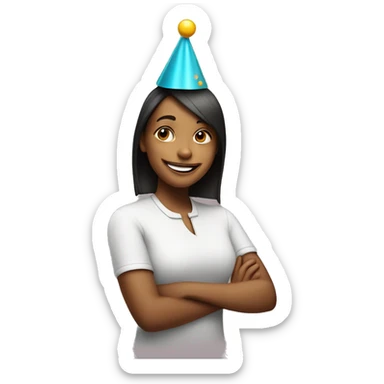 a girl wearing a party hat, smiling and celebrating." sticker