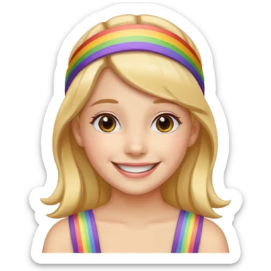 Girl wearing cloth rainbow headband and smile sticker