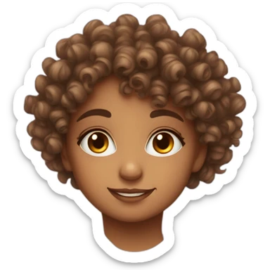 Curly haired girl smirking and looking up through eyelashes sticker