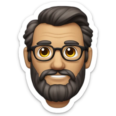 Homem gordinho com cabelo grande e cacheado com barba estilo Abraham Lincoln e uma pinta acima do lábio do lado esquerdo, utilizando óculos grande e quadrado sticker