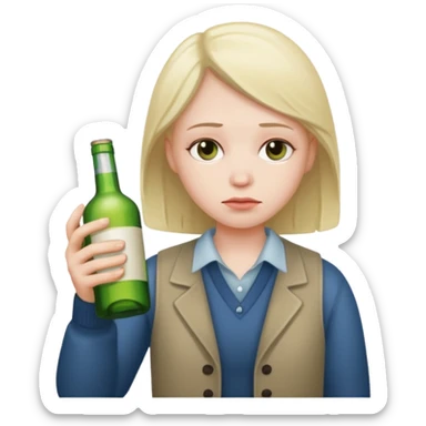 sad face holding alcohol bottle  sticker