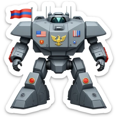 Colossal Russian space dreadnought with flag insignia and weapon arrays sticker