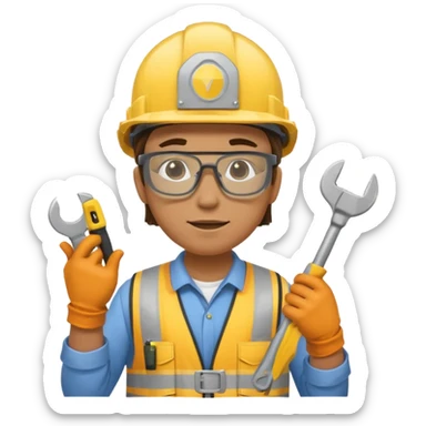 Construction worker in yellow helmet, tool belt sticker