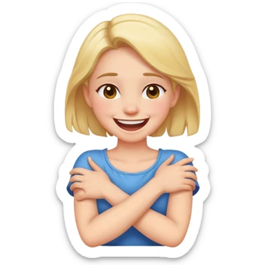 Girl crossed arms holding neck laughing sticker