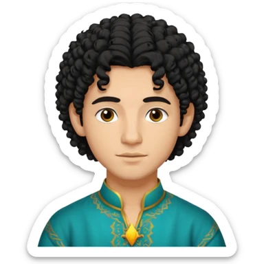 Young man with black curly hair cascade Haircut and light dark skin, moroccan / amazingh race sticker