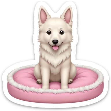 White belgian Shepard sit in a pink bed
  sticker