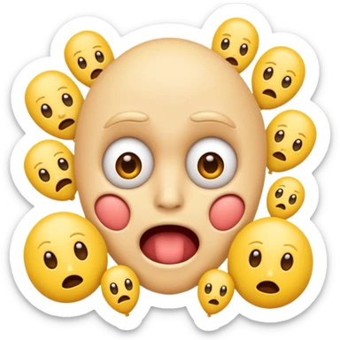 I want the main person to be an emoji with a bunch of phallic-like objects surrounding them, and their face should show fear of them. The main emoji should look more like a standard emoji face though sticker