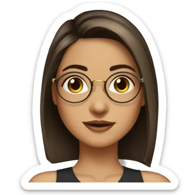 Girl short medium crownish hair, round glasses, brown eyes, nice nose, roun face, round gold earrings  sticker