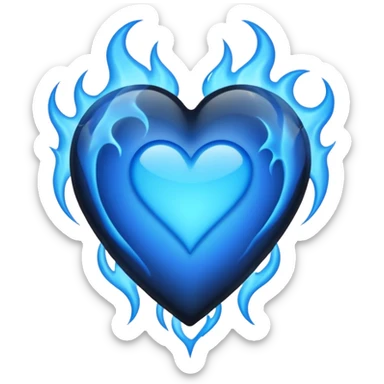 Black heart with blue flems sticker