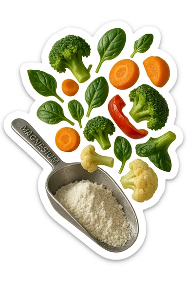 BOCCETTA DI MAGNESIO E VERDURE COTTE FLUTTUANO IN ARIA, IPERREALISTICA 4K sticker