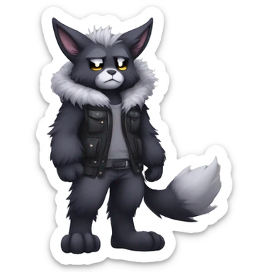 Anthro Dark Edgy Cool Shy Grumpy Fluffy FurSona Fakemon Full Body sticker