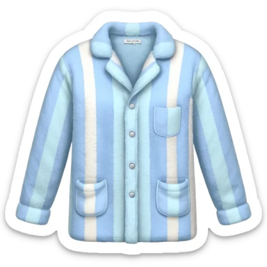 emoji of an isolated fluffy fleece pajama top with soft pastel 'vertical' stripes, plush fuzzy texture, light grey and pastel blue tones, button-down long sleeves, neatly folded flat-lay, no person, no body, no mannequin, cozy warm winter mood, soft shading sticker