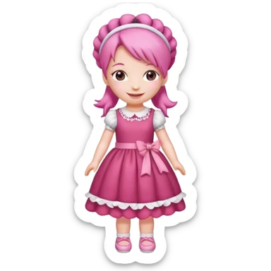 Isolated detaile illustration of the most modern raspberry torte doll figurine full body with pink hair and a hairband sticker