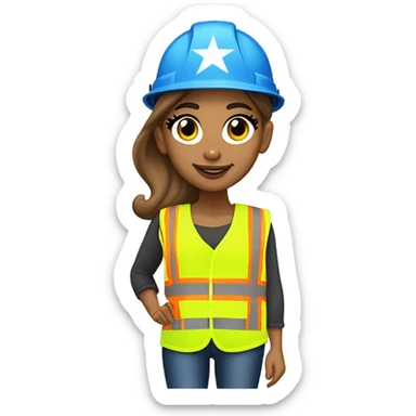 Ariana Grande is a construction worker wearing a patriotic dress with a neon yellow safety vest over the dress. she also has a hard hat and a patriotic patch on the vest sticker