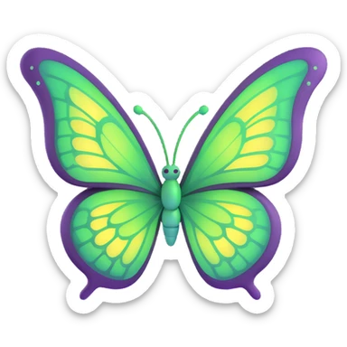3D cartoon butterfly in digital fantasy art style, luminous #c0ff53 green wings with glowing highlights, magical particles, dreamy aura, fine elegant vein patterns, layered textures, ornamental details sticker