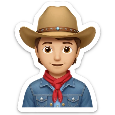 cute cowboy portrait, head and shoulders only, cowboy hat, bandana, western jacket, confident smile, 3D cartoon, mobile game icon style, clean background, no text, no watermark
 sticker