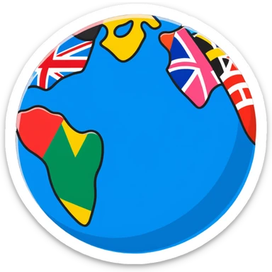 A colorful globe with various country flags surrounding it sticker