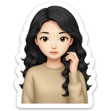 Beautiful girl,Black hair, wavy long hair,Black eyes,Chinese, beige sweater  sticker