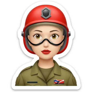 woman soldier with hair style wearing mouth mask sticker