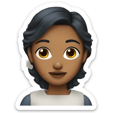 Apple style brown woman with medium black hair holding blue heeler sticker