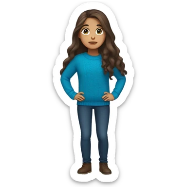 winter, christmas, hispanic, long brown hair, girl, brown eyes, child, full body, blue sweater sticker