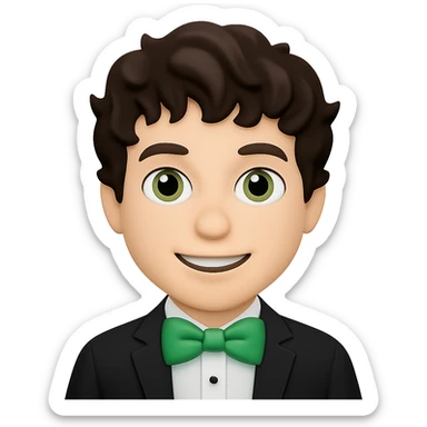 Change the man's hair to wavy hair, keep the man with green bow tie, in apple emoji style, with no background. sticker
