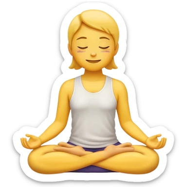 yellow emoji meditating, hands resting on knees, eyes closed, serene smile sticker