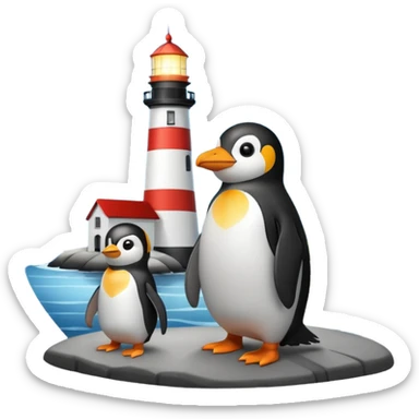 penguin looking at lighthouse sticker