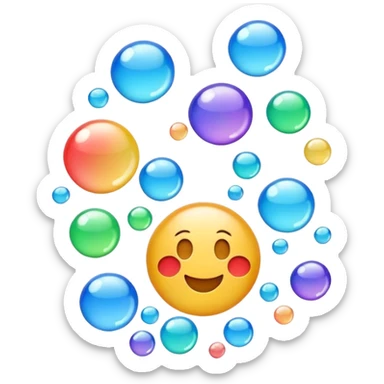 3D iPhone style emoji of free-floating bubbles, scattered randomly in the air, translucent and shiny, various sizes, not contained in any circle, isolated on white background, soft shadows, high detail, NO FACE sticker