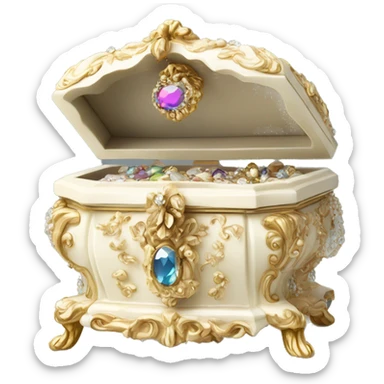 Ivory rococo style jewelry box filled with jewels and diamonds sticker