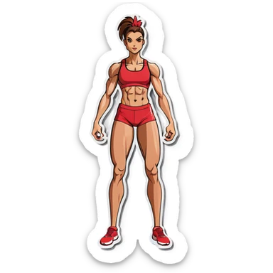Woman with muscles but skinny chicken legs sticker