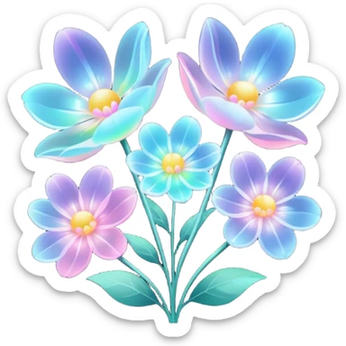 Pastel iridescent transparent luminescent aesthetic flowers sticker