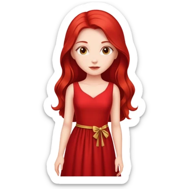 Fair-skin elegant girl in red long dress with long red hair sticker