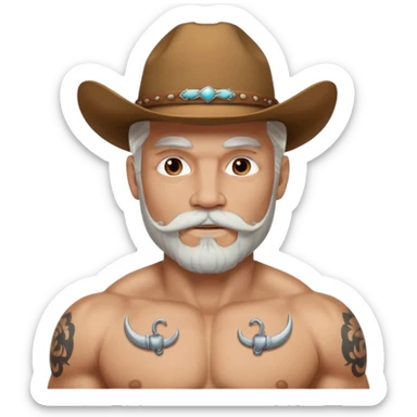 muscular tattooed on face and mustached cowboy long white hair and beard  sticker