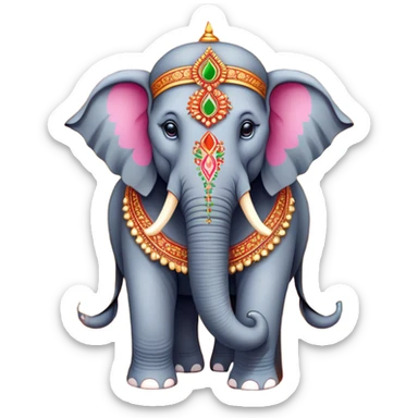 Decorated Indian elephant – Cinematic Realistic Decorated Indian Elephant, depicted as a majestic elephant adorned with vibrant, ornate ceremonial decorations and rich, colorful fabrics, set against a festive Indian backdrop with warm golden lighting that highlights its cultural significance. sticker