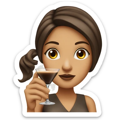 brunette girl holding an espresso martini sticker