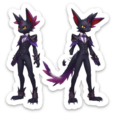 cool anthro evil black purple red ethereal fantasy nargacuga-Noivern-cat-Fakemon collar harness bow tie and bracers full body sticker