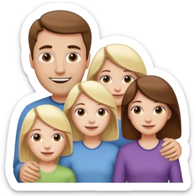 happy pale white  four person family with one brown hair dad, one brown hair mom, one blonde girl, and one brown hair girl sticker