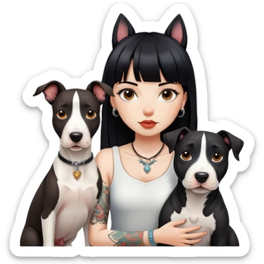 girl with long black  straight bangs hair with tattoo and a Springer dog  and  bull a terrifying dog sticker