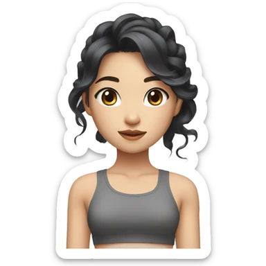 taiwanese girl with long black wavy hair with gray eyes in a crop top sticker