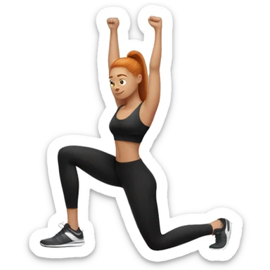 Ginger straight hair girl in black gym fit stretching  sticker